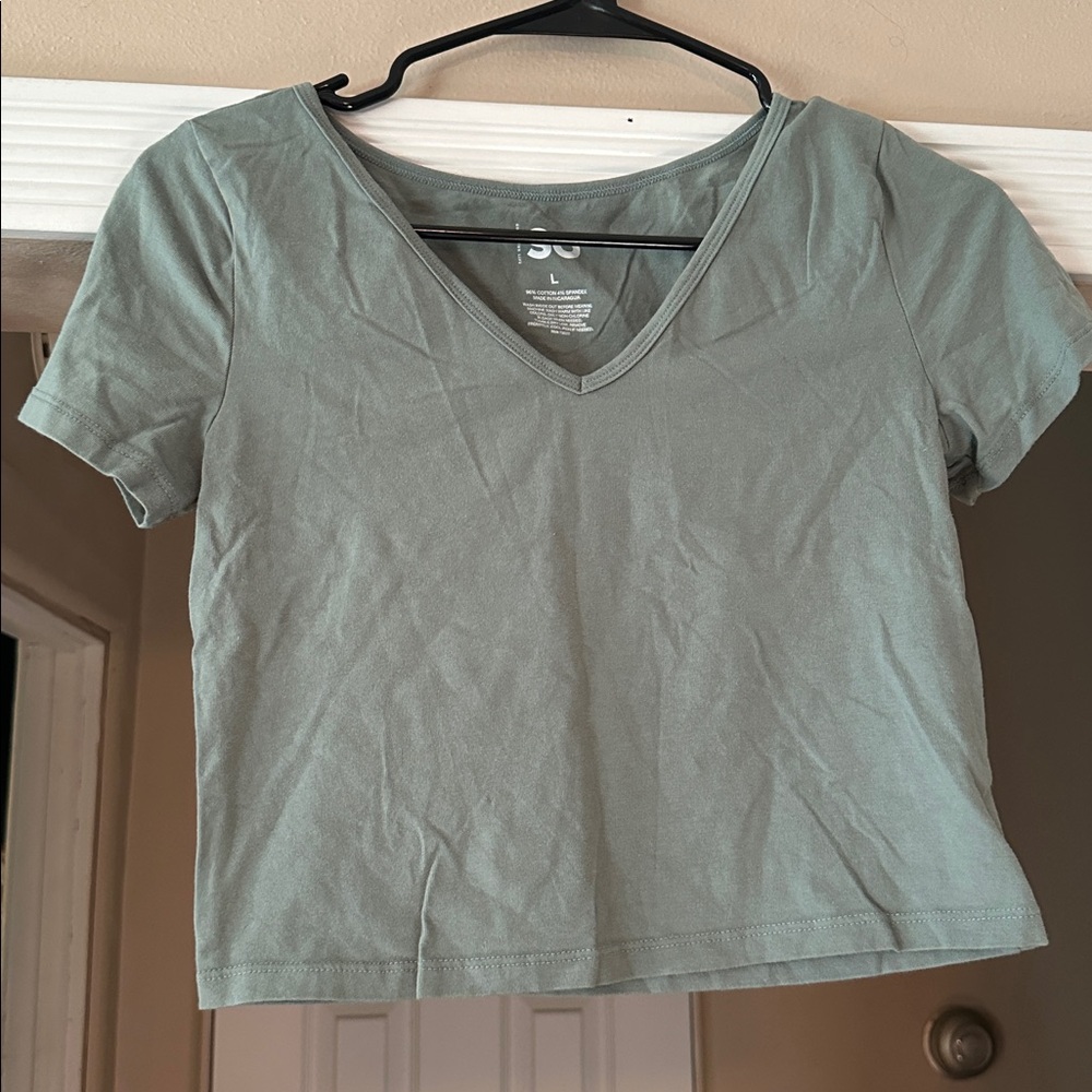 Green V-Neck Crop Top